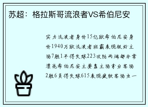 苏超：格拉斯哥流浪者VS希伯尼安